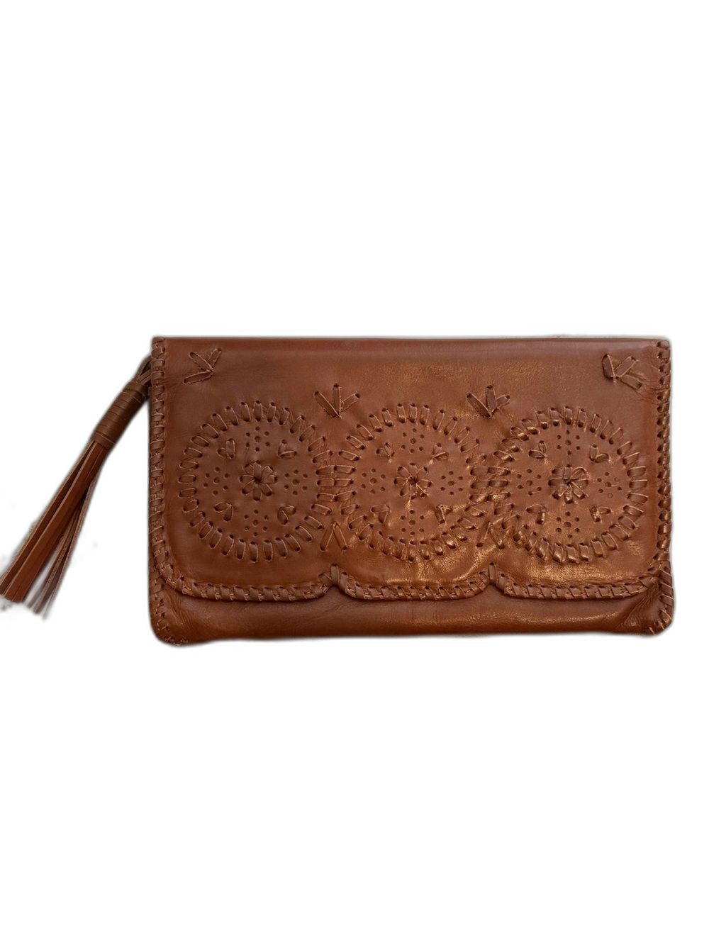 Jack Rogers Lawn Party Leather Clutch brown boho cottagecore